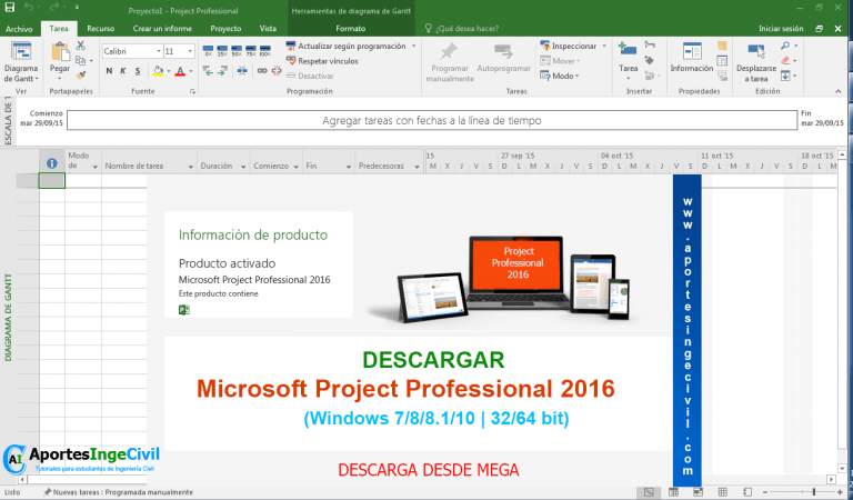 Descargar Microsoft Project Professional 2016 | 32/64 bit