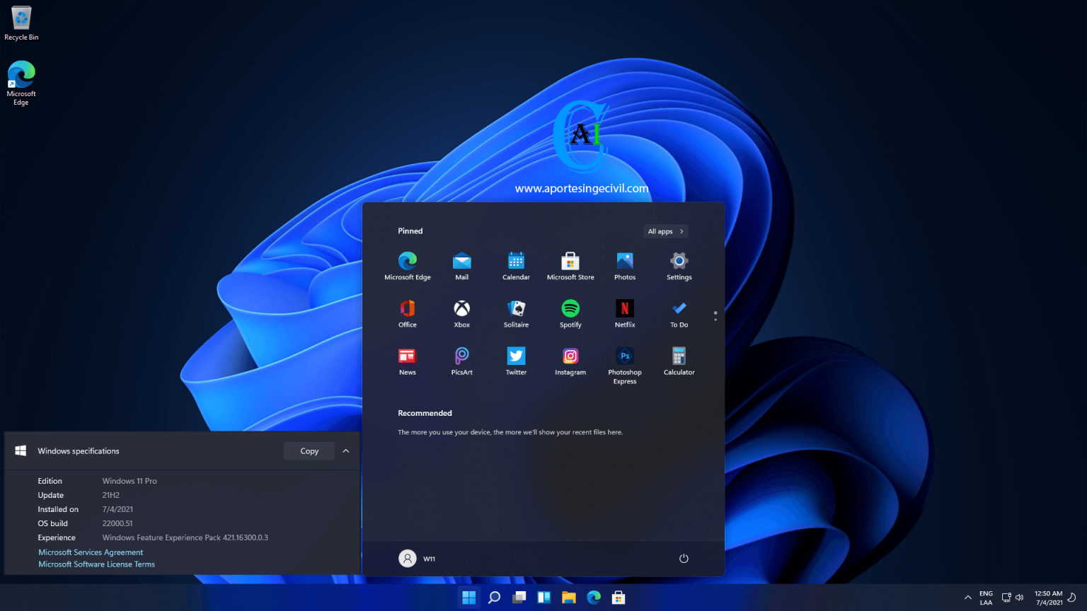 windows 11 pro desktop